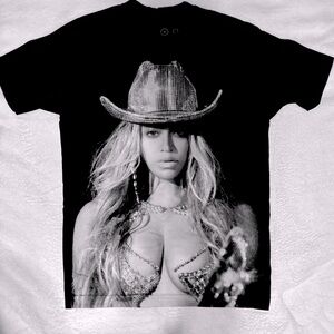 Black Graphic T-Shirt with Cowboy Hat Design